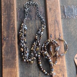 Aldo Elegant Beaded Necklace in Black, Gold, and Silver